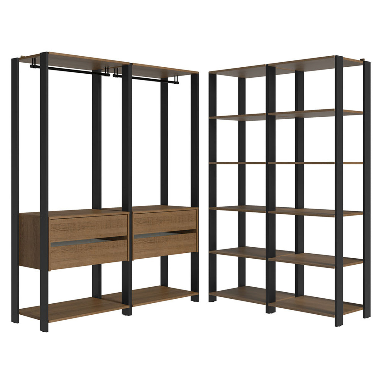 Closet Abierto Valencia Marron y Negro 358x180cm con Diez Entrepaños Modular - CLOSETS | Bylmo