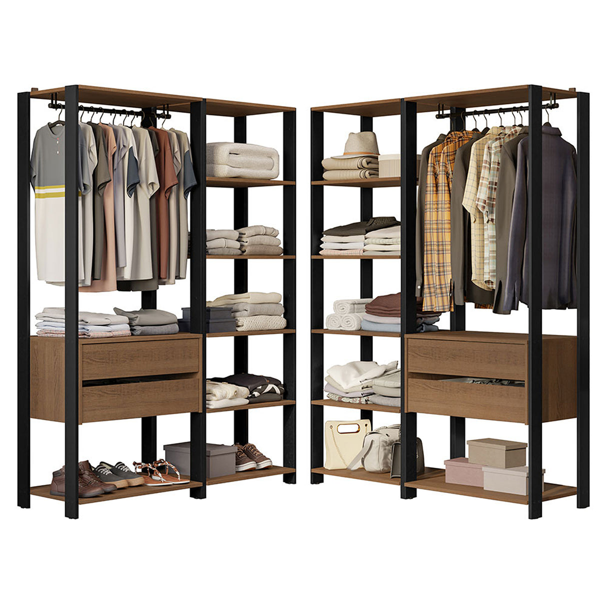 Closet Abierto Valencia Marron y Negro 358x180cm con Diez Entrepaños - CLOSETS | Bylmo