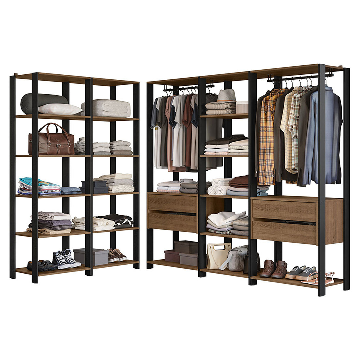 Closet Abierto Valencia Marron y Negro 417x180cm con Diez Entrepaños - CLOSETS | Bylmo