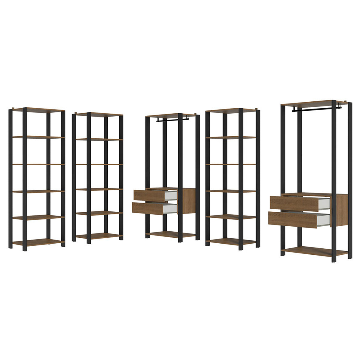 Closet Abierto Valencia Marron y Negro 417x180cm con Diez Entrepaños - CLOSETS | Bylmo