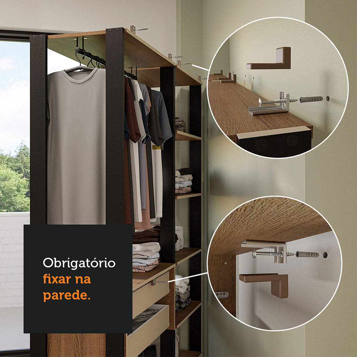 Closet Abierto Valencia Marron y Negro 417x180cm con Diez Entrepaños - CLOSETS | Bylmo