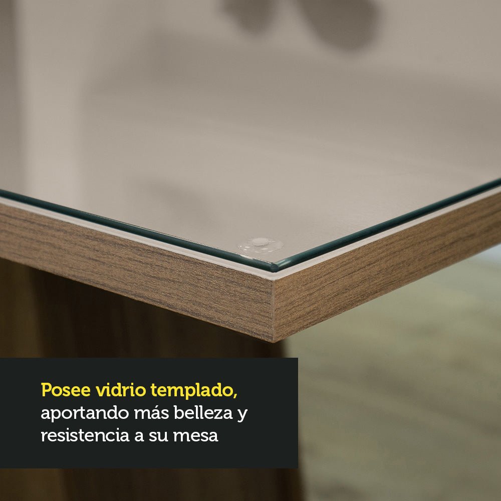 Combo Comedor y Sillas Alexis Marron con Crema y Plata 160x80cm Cuadrado de Seis Puestos con Seis Sillas - COMEDORES | Bylmo