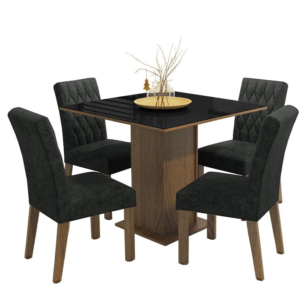Combo Comedor y Sillas Anaju Marron y Negro Oxford 90x78cm Cuadrado de Cuatro Puestos con Cuatro Sillas - COMEDORES | Bylmo