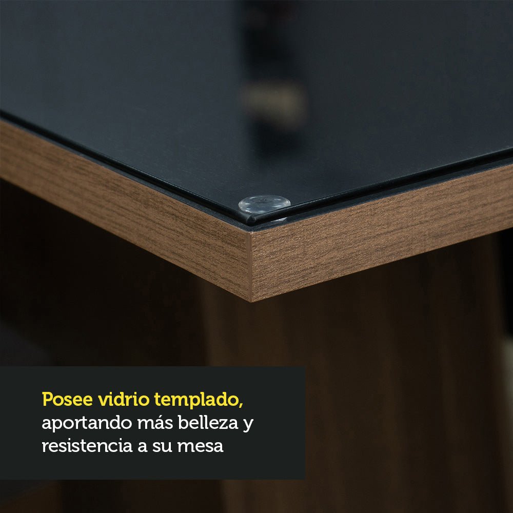 Combo Comedor y Sillas Anaju Marron y Negro Oxford 90x78cm Cuadrado de Cuatro Puestos con Cuatro Sillas - COMEDORES | Bylmo