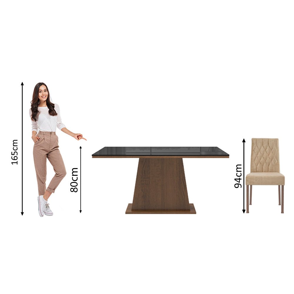 Combo Comedor y Sillas Aryeli Marron y Negro 160x80cm Cuadrado de Cuatro Puestos con Cuatro Sillas - COMEDORES | Bylmo