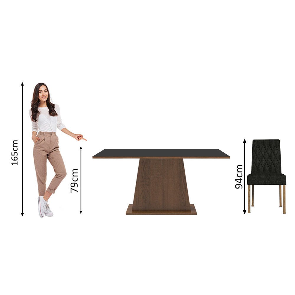 Combo Comedor y Sillas Ashley Marron y Negro Oxford 160x79cm Cuadrado de Cuatro Puestos con Cuatro Sillas - COMEDORES | Bylmo