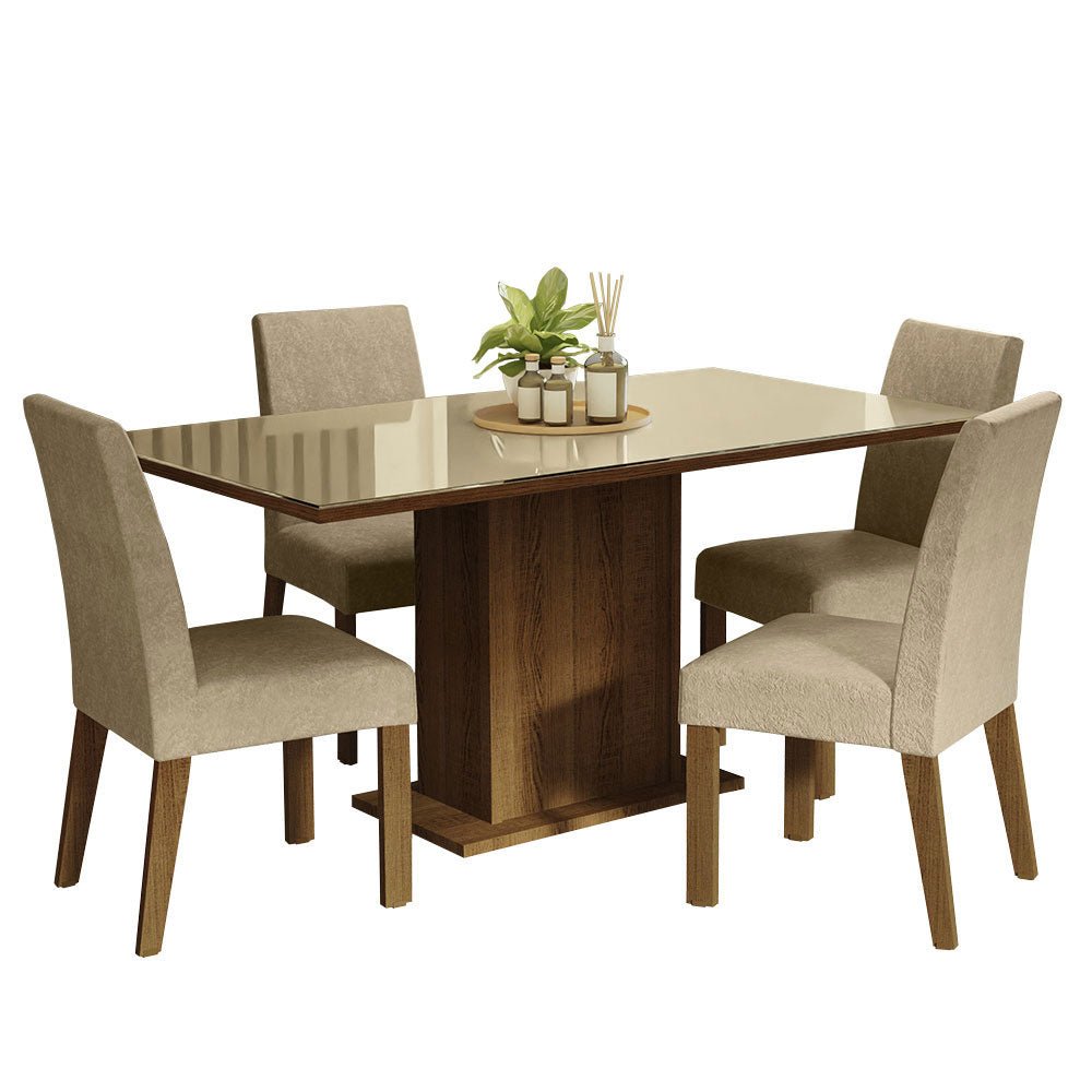 Combo Comedor y Sillas Avril Marron y Crema 160x80cm Cuadrado de Cuatro Puestos con Cuatro Sillas - COMEDORES | Bylmo