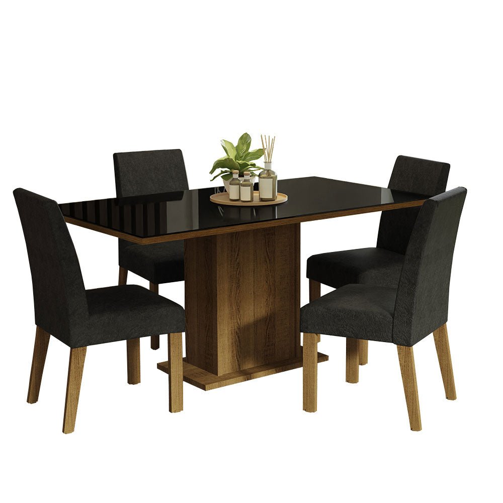 Combo Comedor y Sillas Avril Marron y Negro Oxford 160x80cm Cuadrado de Cuatro Puestos con Cuatro Sillas - COMEDORES | Bylmo