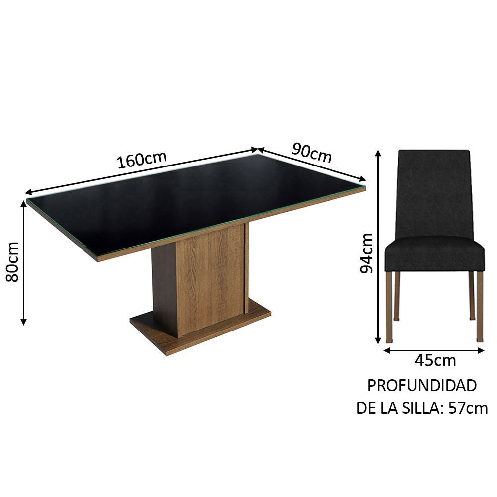 Combo Comedor y Sillas Avril Marron y Negro Oxford 160x80cm Cuadrado de Cuatro Puestos con Cuatro Sillas - COMEDORES | Bylmo