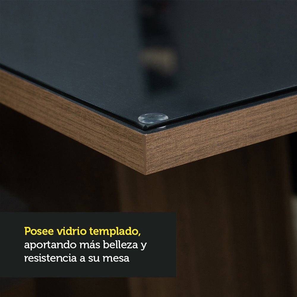 Combo Comedor y Sillas Avril Marron con Negro y Plata 160x80cm Cuadrado de Cuatro Puestos con Cuatro Sillas - COMEDORES | Bylmo