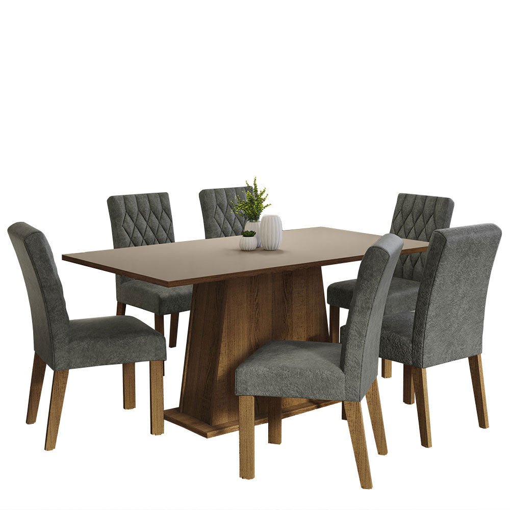 Combo Comedor y Sillas Britney Marron con Crema y Plata 160x79cm Cuadrado de Seis Puestos con Seis Sillas - COMEDORES | Bylmo