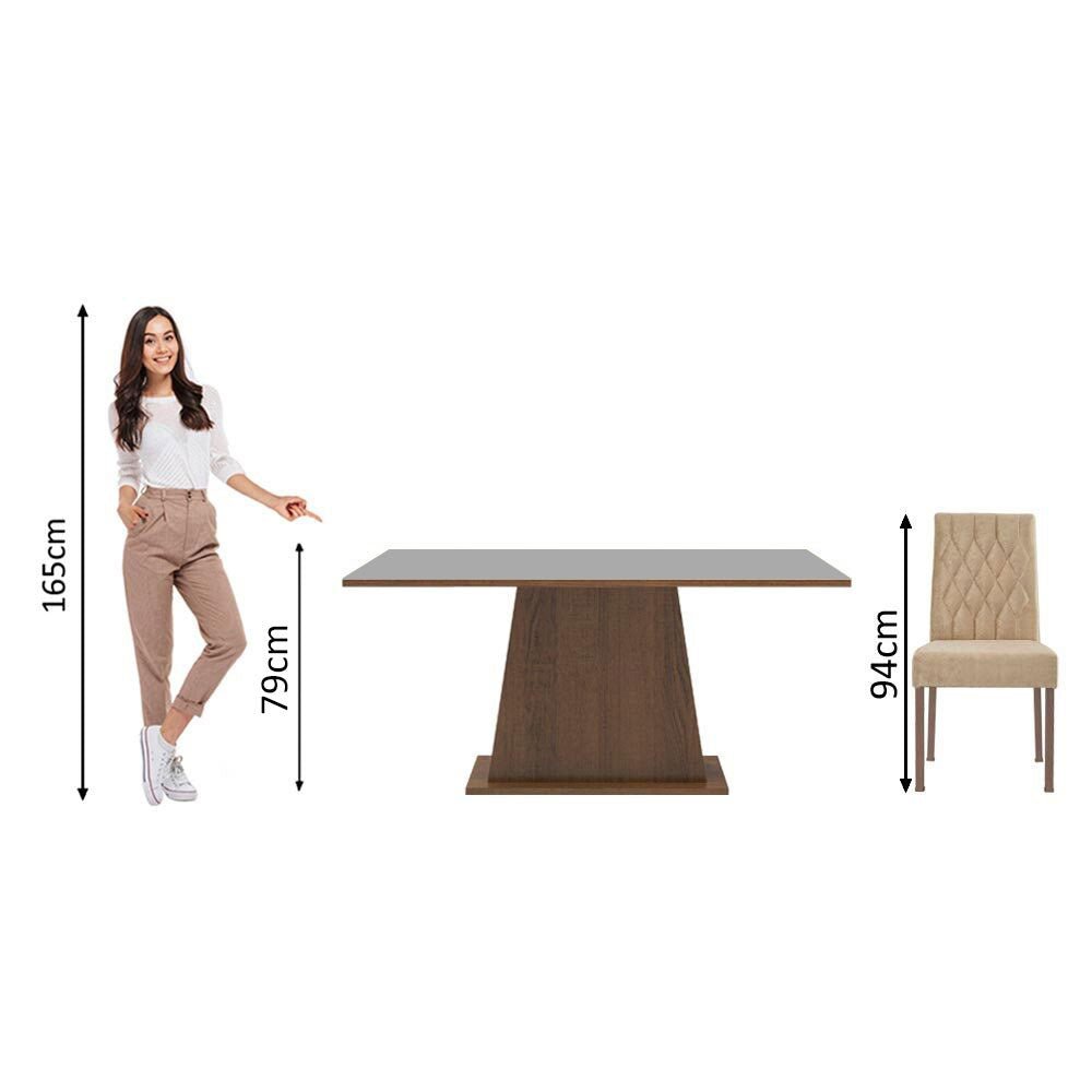 Combo Comedor y Sillas Britney Marron y Gris 160x79cm Cuadrado de Seis Puestos con Seis Sillas - COMEDORES | Bylmo