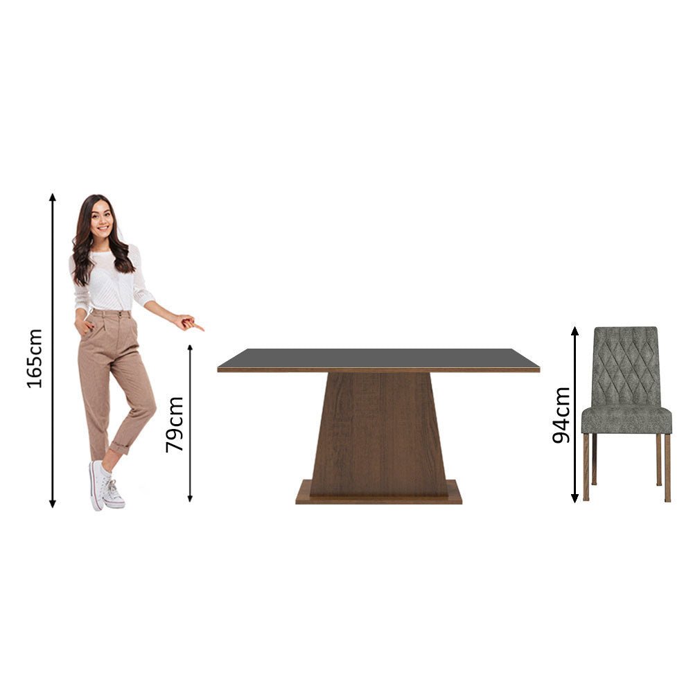 Combo Comedor y Sillas Britney Marron con Negro y Plata 160x79cm Cuadrado de Seis Puestos con Seis Sillas - COMEDORES | Bylmo