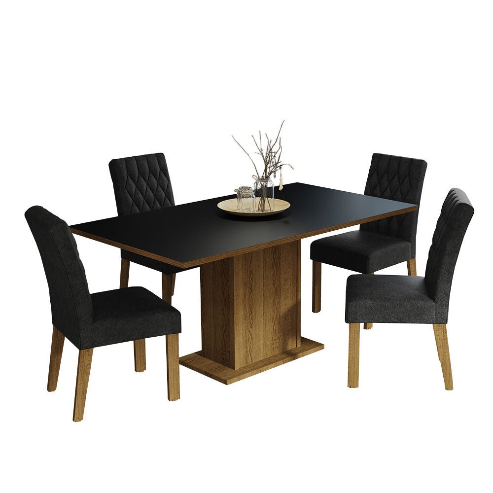 Combo Comedor y Sillas Cindy Marron y Negro Oxford 160x79cm Cuadrado de Cuatro Puestos con Cuatro Sillas - COMEDORES | Bylmo