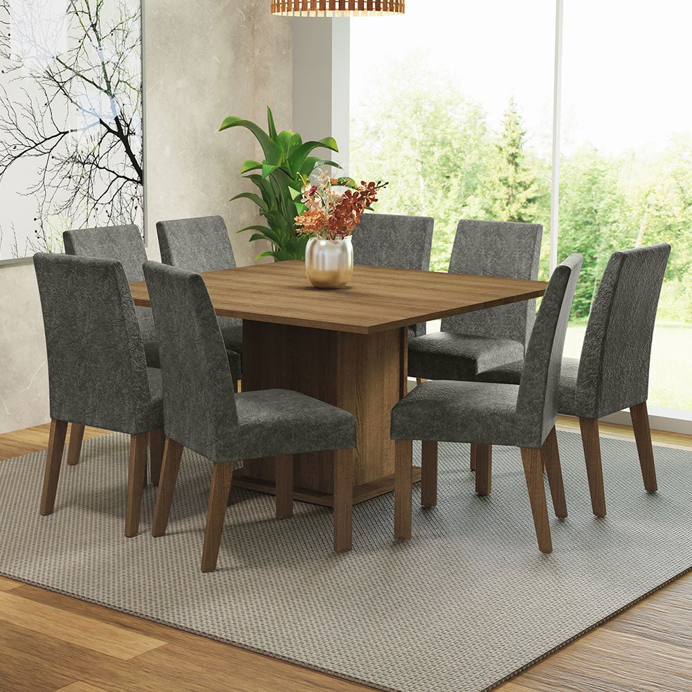 Combo Comedor y Sillas Doris Marron y Plata 136x77cm Cuadrado de Cuatro Puestos con Ocho Sillas - COMEDORES | Bylmo