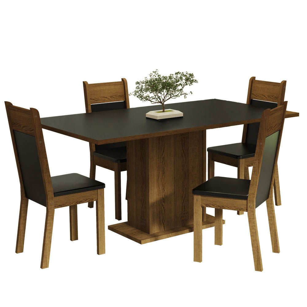 Combo Comedor y Sillas Elisa Marron y Marron 160x79cm Cuadrado de Cuatro Puestos con Cuatro Sillas - COMEDORES | Bylmo