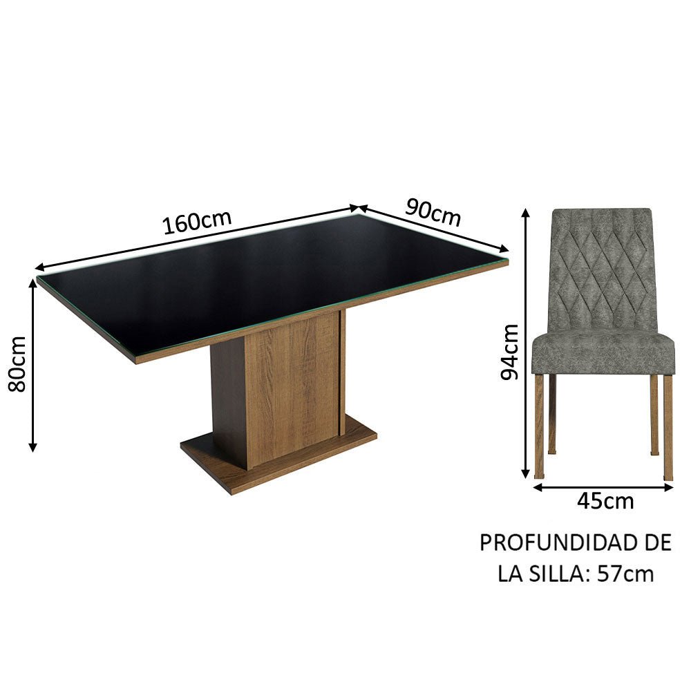 Combo Comedor y Sillas Geórgia Marron con Negro y Plata 160x80cm Cuadrado de Seis Puestos con Seis Sillas - COMEDORES | Bylmo
