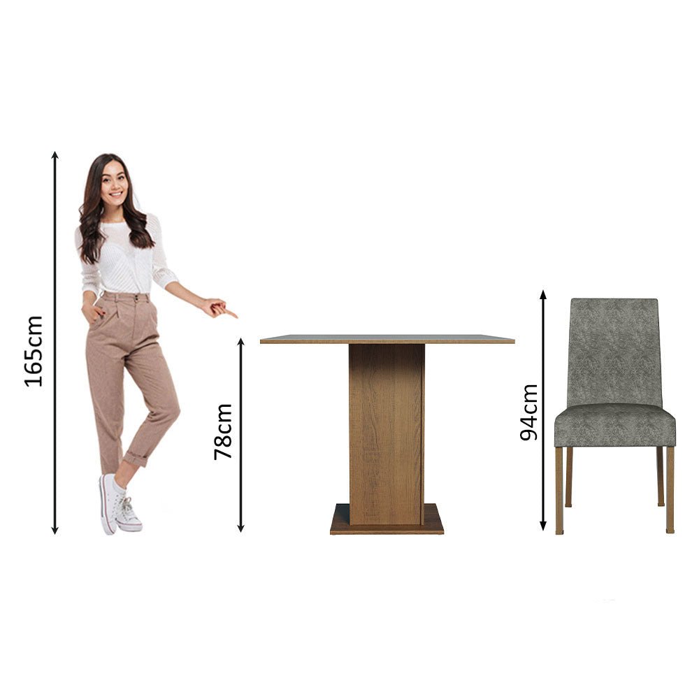 Combo Comedor y Sillas Karina Marron con Gris y Plata 90x78cm Cuadrado de Cuatro Puestos con Cuatro Sillas - COMEDORES | Bylmo