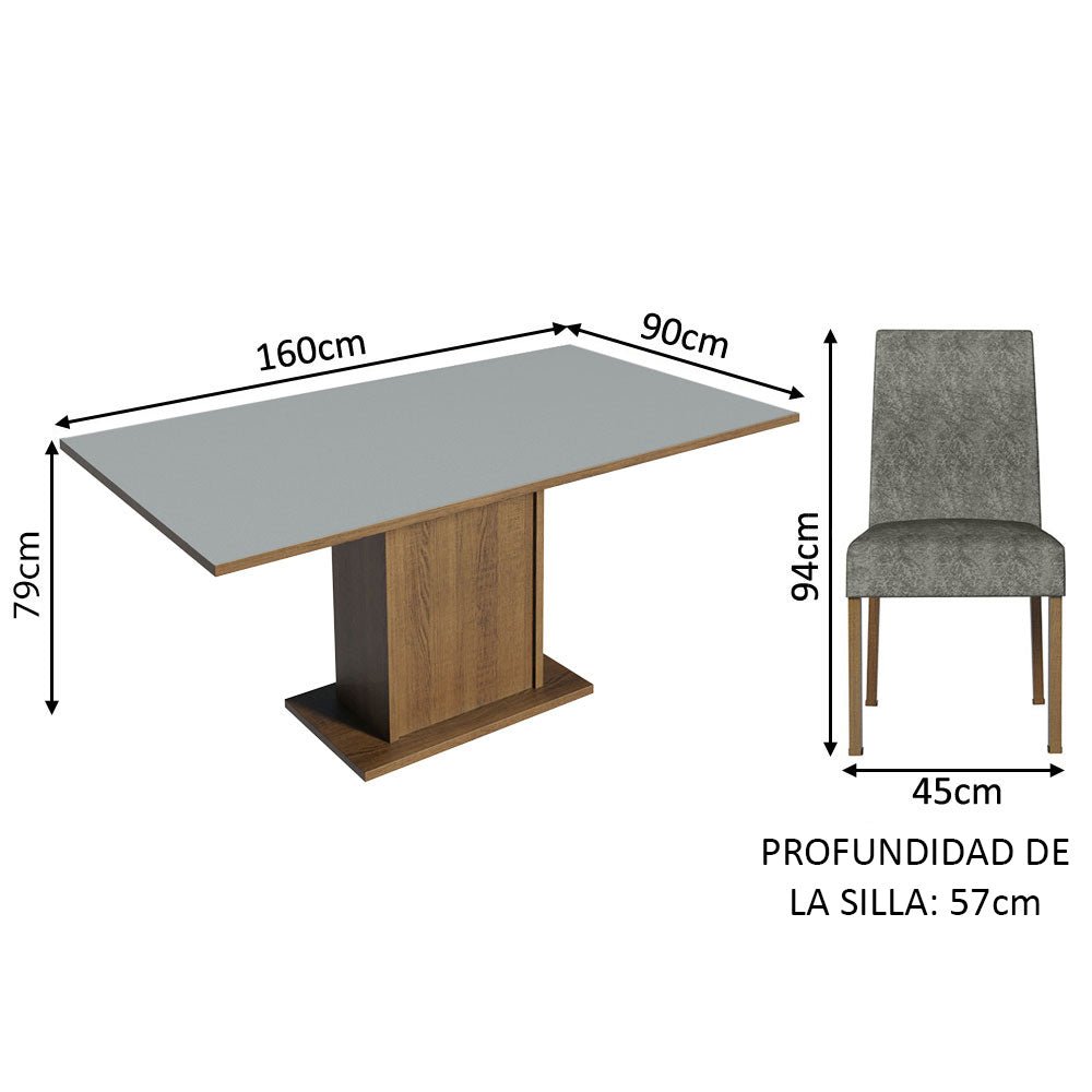 Combo Comedor y Sillas Keila Marron con Gris y Plata 160x79cm Cuadrado de Cuatro Puestos con Cuatro Sillas - COMEDORES | Bylmo