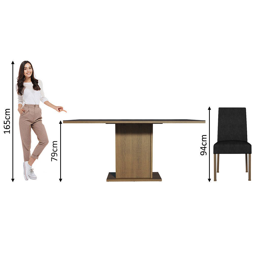 Combo Comedor y Sillas Keila Marron y Negro Oxford 160x79cm Cuadrado de Cuatro Puestos con Cuatro Sillas - COMEDORES | Bylmo