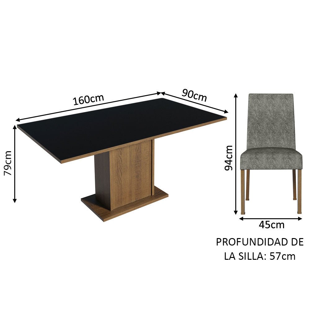 Combo Comedor y Sillas Keila Marron con Negro y Plata 160x79cm Cuadrado de Cuatro Puestos con Cuatro Sillas - COMEDORES | Bylmo