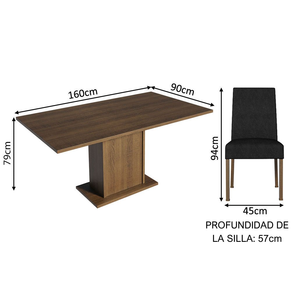 Combo Comedor y Sillas Keila Marron Oxford 160x79cm Cuadrado de Cuatro Puestos con Cuatro Sillas - COMEDORES | Bylmo