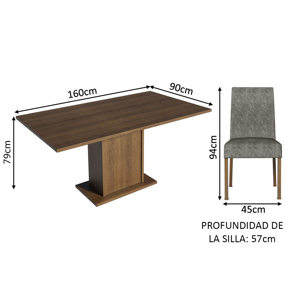 Combo Comedor y Sillas Keila Marron con Plata y Plata 160x79cm Cuadrado de Cuatro Puestos con Cuatro Sillas - COMEDORES | Bylmo