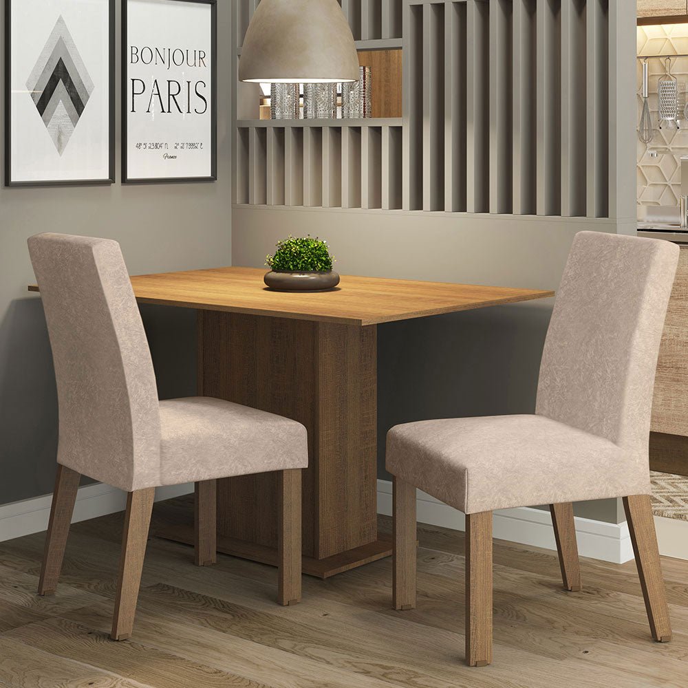 Combo Comedor y Sillas Manu Marron 104x78cm Cuadrado de Dos Puestos con Dos Sillas - COMEDORES | Bylmo