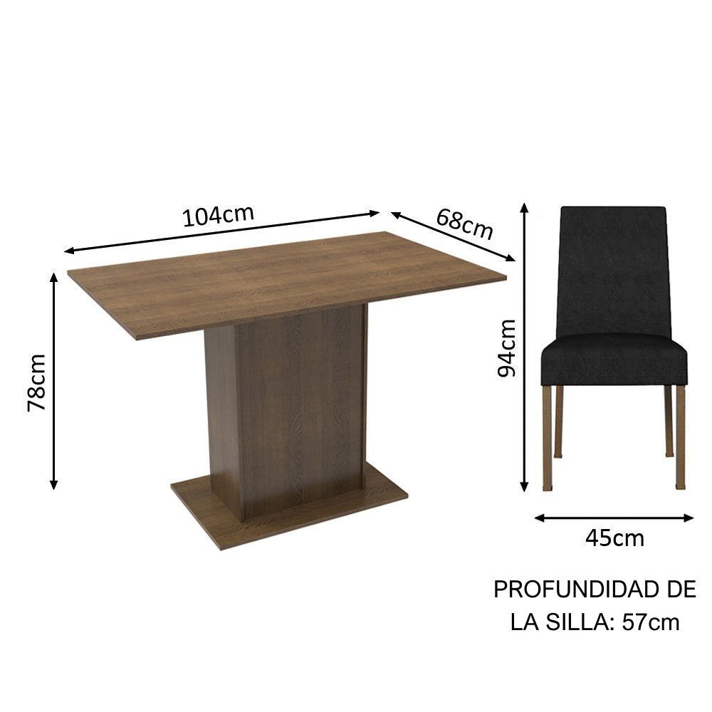 Combo Comedor y Sillas Manu Marron Oxford 104x78cm Cuadrado de Dos Puestos con Dos Sillas - COMEDORES | Bylmo