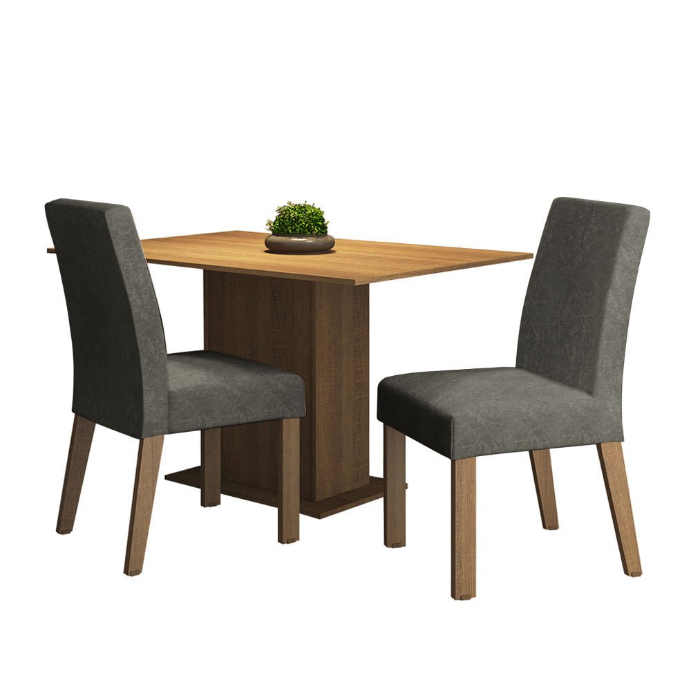 Combo Comedor y Sillas Manu Marron con Plata y Plata 104x78cm Cuadrado de Dos Puestos con Dos Sillas - COMEDORES | Bylmo