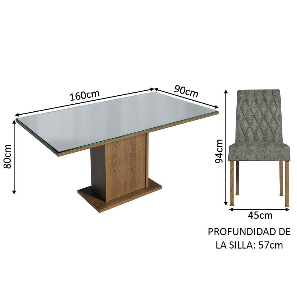 Combo Comedor y Sillas Marilia Marron con Gris y Plata 160x80cm Cuadrado de Cuatro Puestos con Cuatro Sillas - COMEDORES | Bylmo