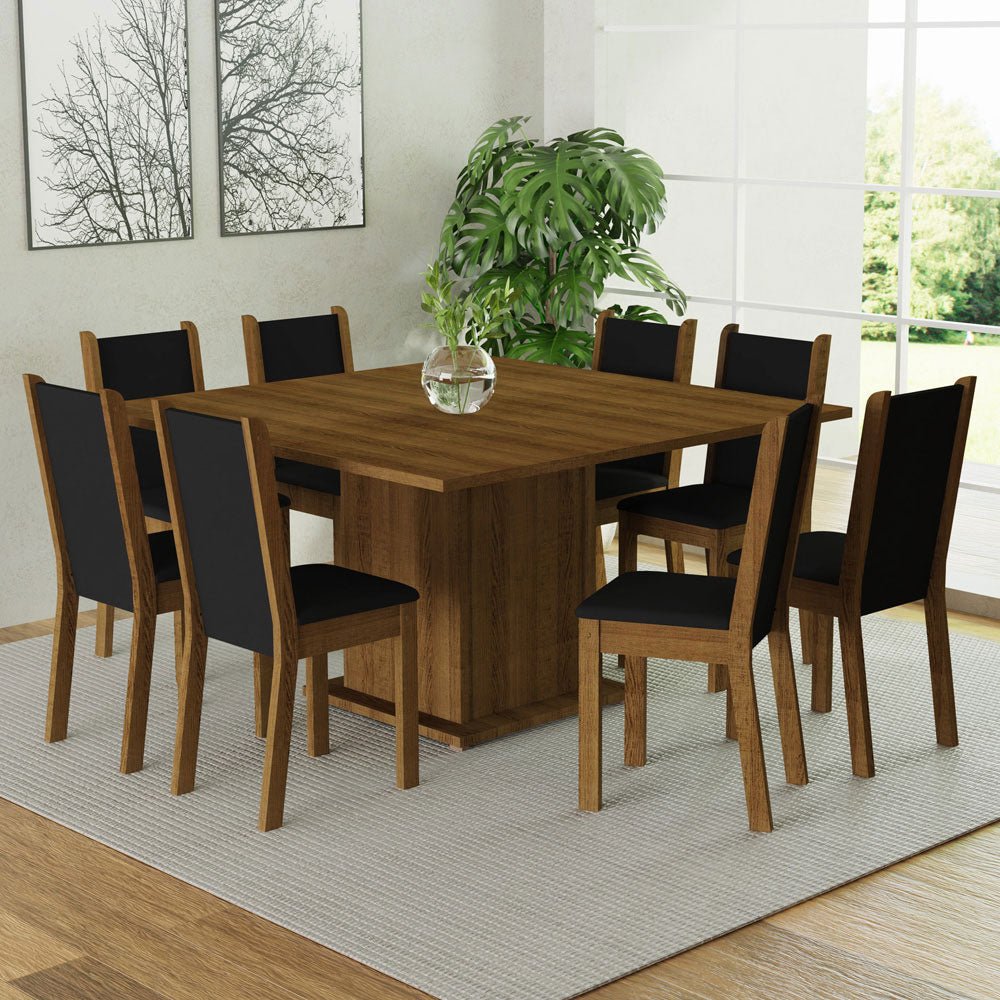Combo Comedor y Sillas Marisa Marron y Negro 136x77cm Cuadrado de Ocho Puestos con Ocho Sillas - COMEDORES | Bylmo