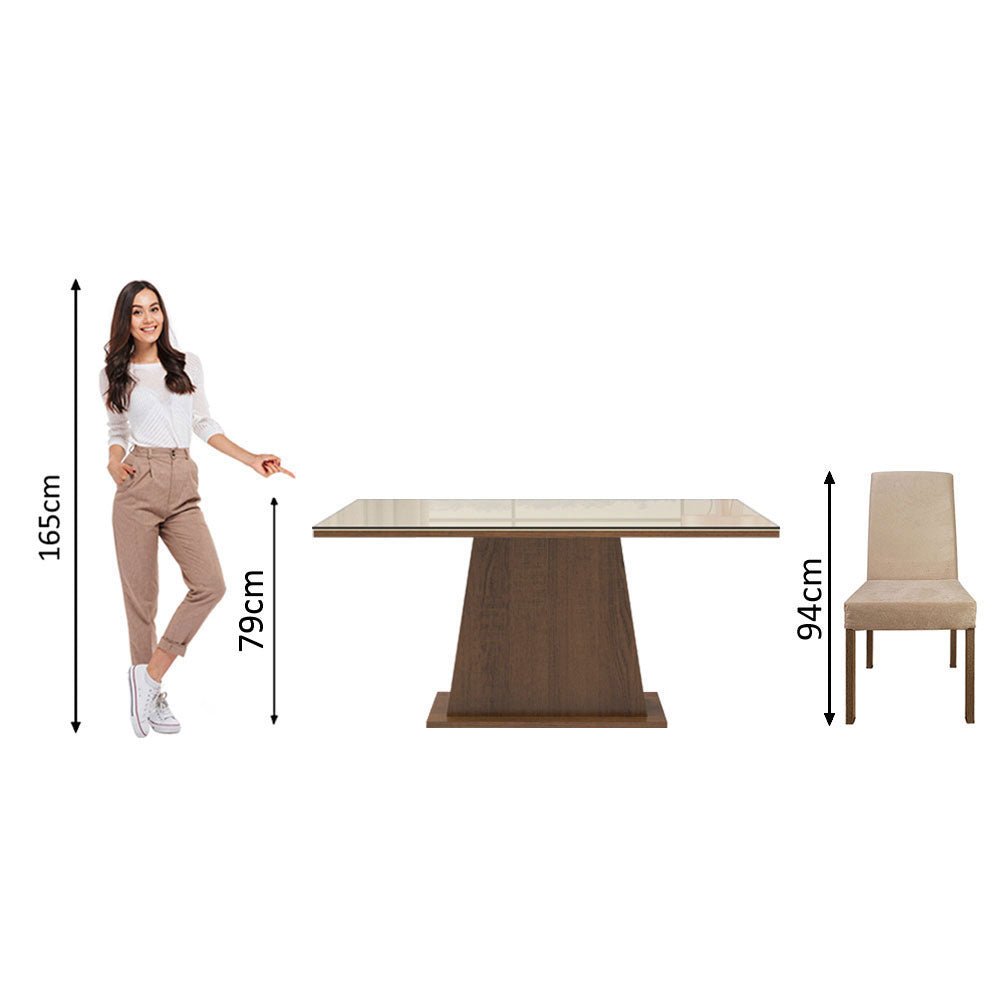Combo Comedor y Sillas Patricia Marron y Crema 160x79cm Cuadrado de Seis Puestos con Seis Sillas - COMEDORES | Bylmo
