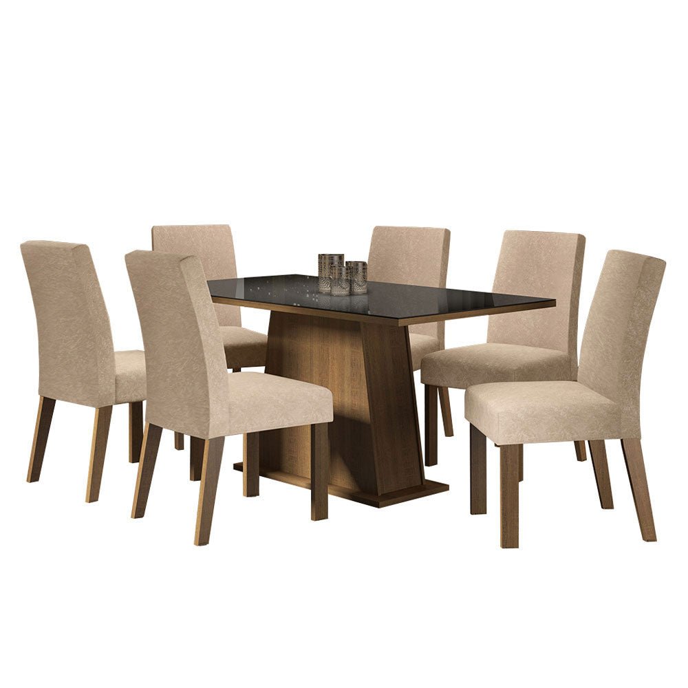 Combo Comedor y Sillas Patricia Marron y Negro 160x79cm Cuadrado de Seis Puestos con Seis Sillas - COMEDORES | Bylmo