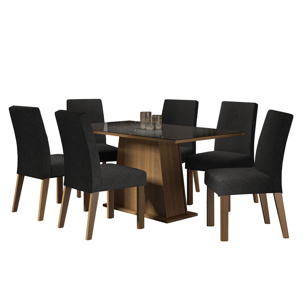 Combo Comedor y Sillas Patricia Marron y Negro Oxford 160x80cm Cuadrado de Seis Puestos con Seis Sillas - COMEDORES | Bylmo
