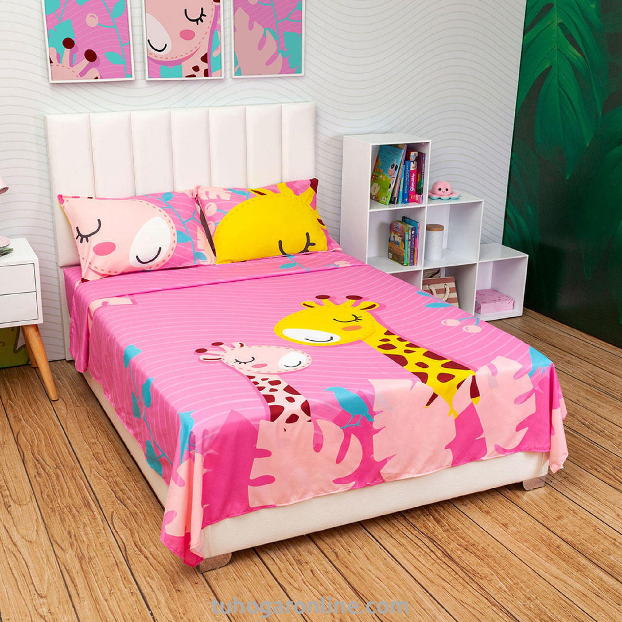 Sábana Infantil Zoo Jirafas Rosado Para Cama Semidoble 120 X 190 Cm - SABANAS | Bylmo