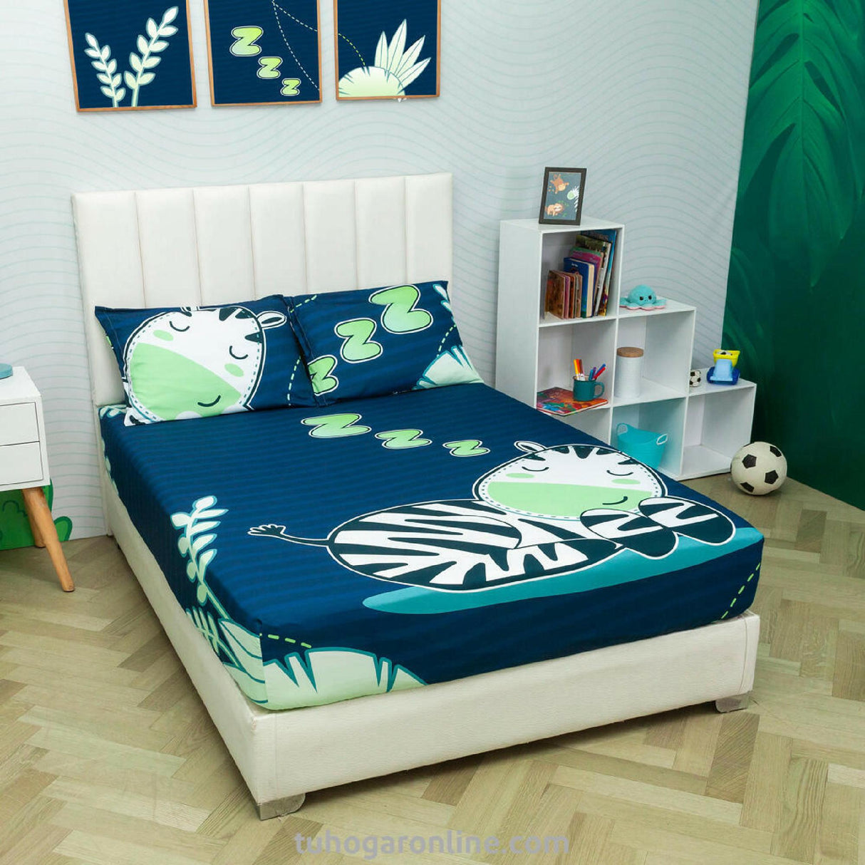 Sábana Infantil Zoo Cebras Azul Oscuro Para Cama Semidoble 120 X 190 Cm - SABANAS | Bylmo
