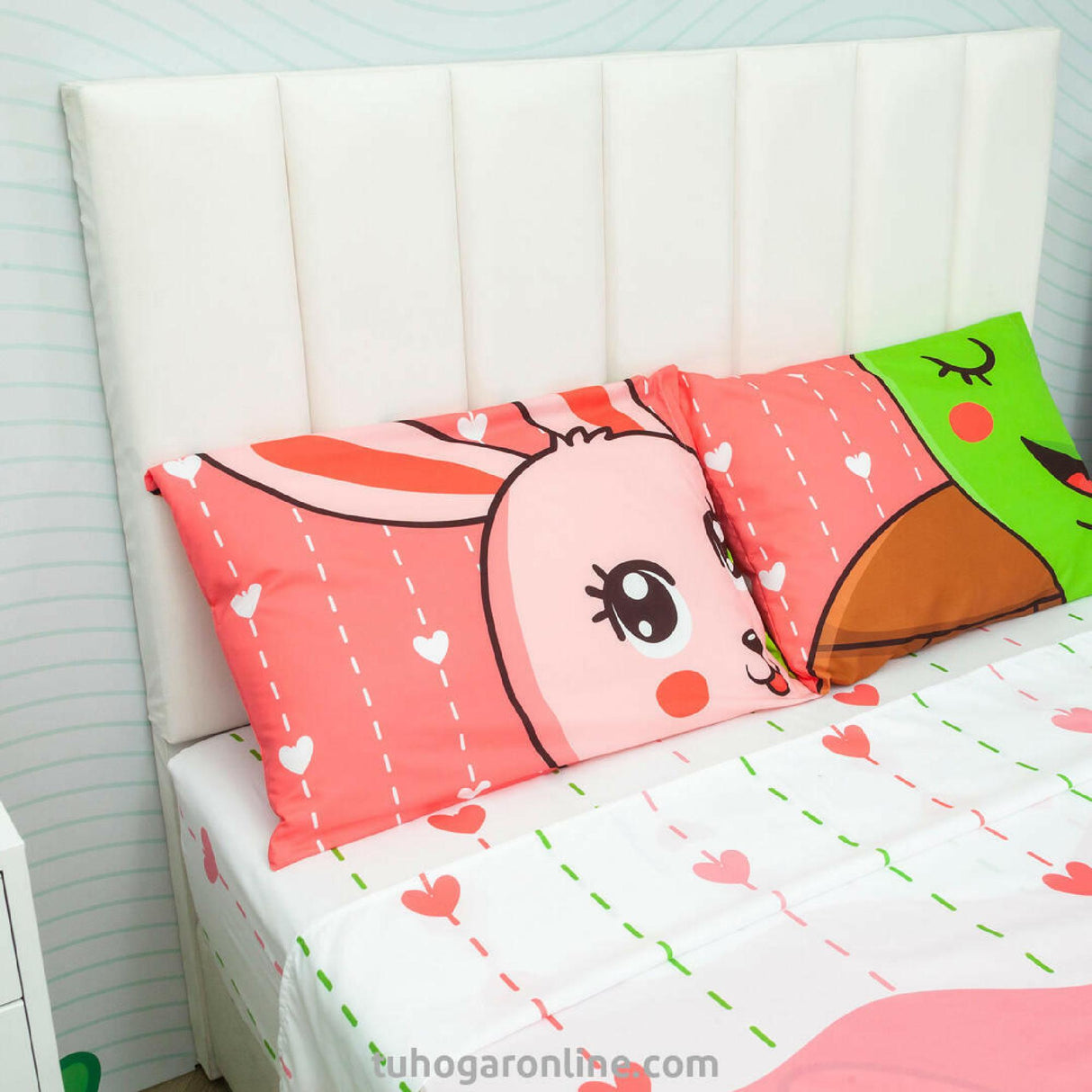Sábana Infantil Zoo Tortugas y Conejos Rosado y Blanco Para Cama Sencilla 100 X 190 Cm - SABANAS | Bylmo