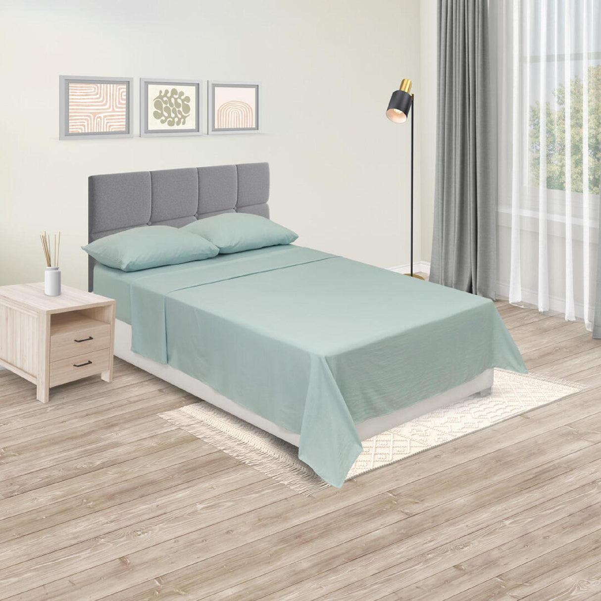 Juego de Sábanas Cotton Sense Fondo Entero Verde Menta Para Cama Sencilla 100 X 190 Cm - SABANAS | Bylmo