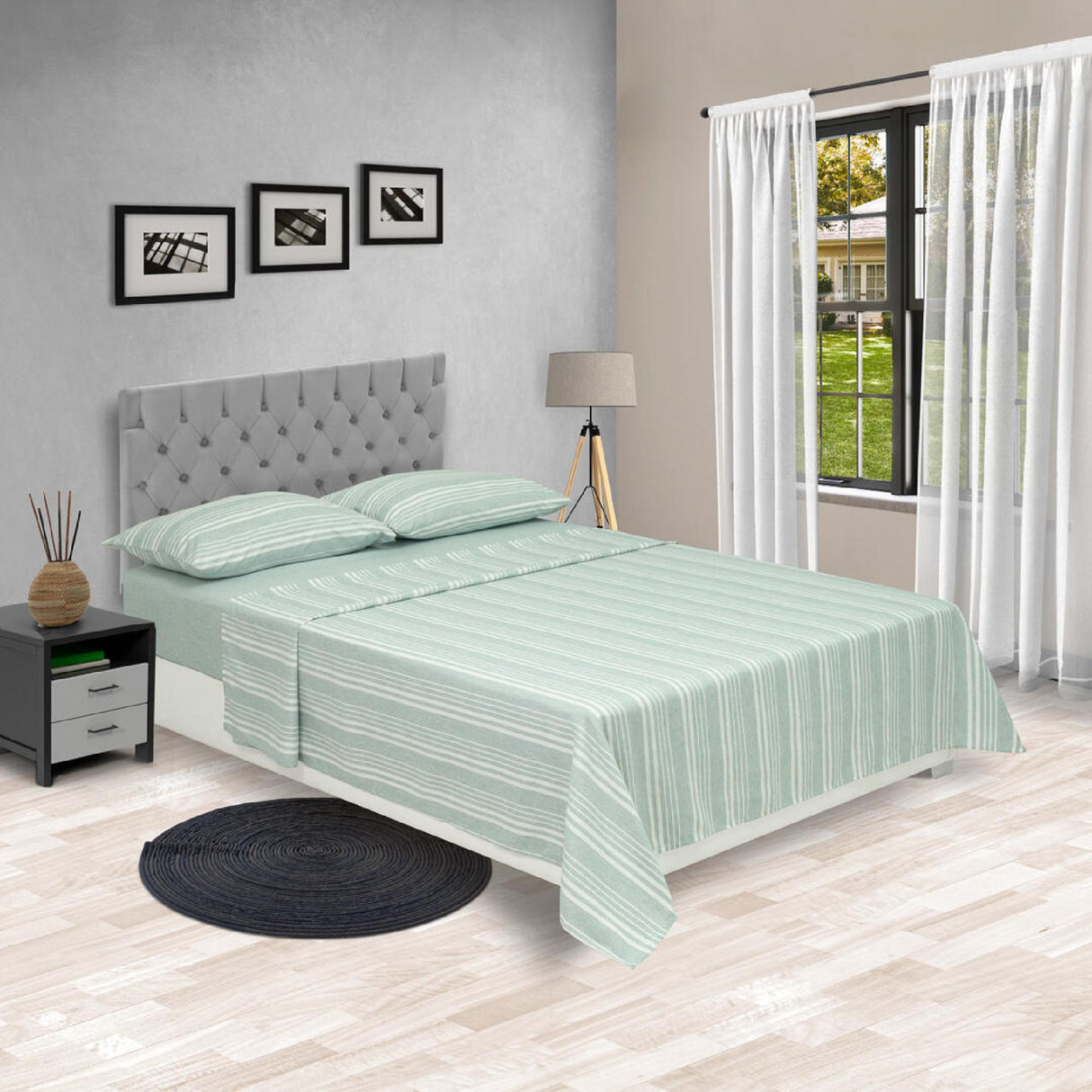 Juego de Sábanas Equilibrio Fondo Entero Verde Para Cama Queen 160 X 190 Cm - SABANAS | Bylmo