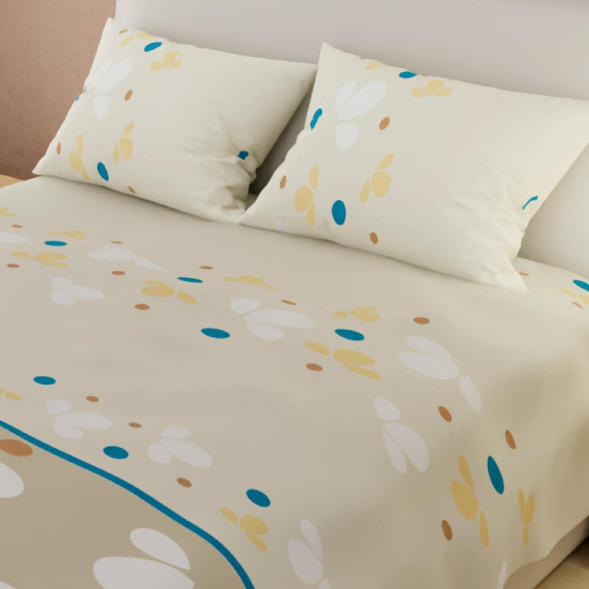 Juego de Sábanas Flores Almendra Para Cama Doble 140 X 190 Cm - SABANAS | Bylmo
