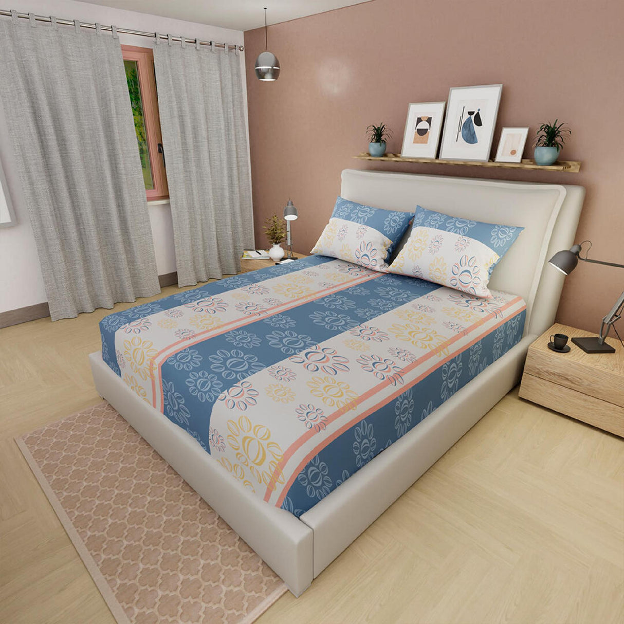 Sábana Ajustable Flores Lila y Blanco Para Cama Doble 140 X 190 Cm - SABANAS | Bylmo