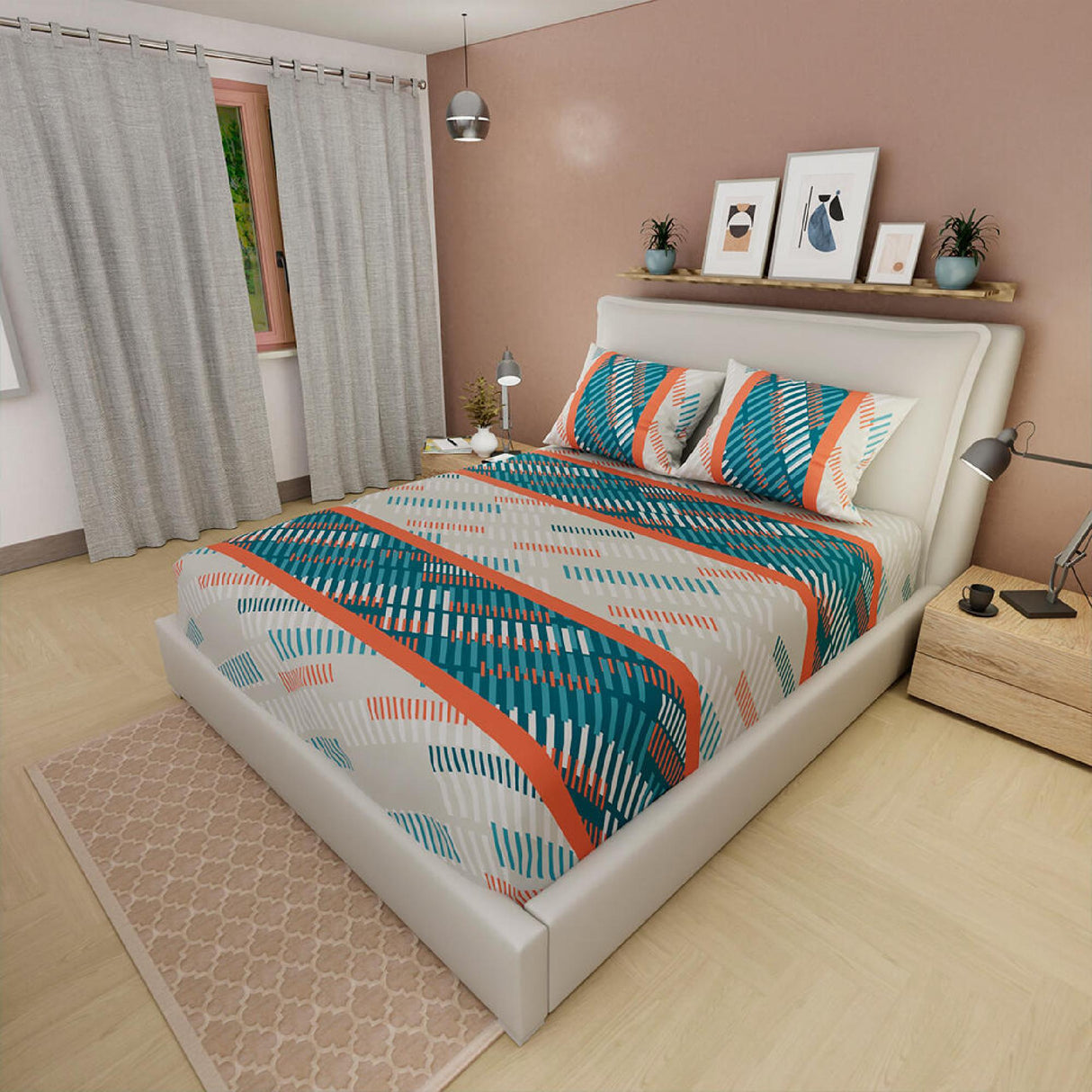 Sábana Ajustable Líneas Blanco Hueso Para Cama Doble 140 X 190 Cm - SABANAS | Bylmo