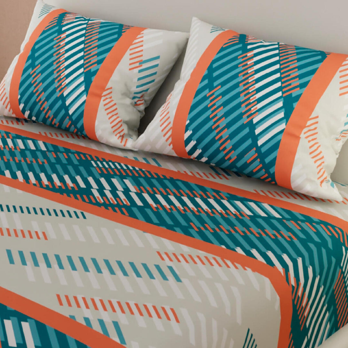 Sábana Ajustable Líneas Blanco Hueso Para Cama Doble 140 X 190 Cm - SABANAS | Bylmo