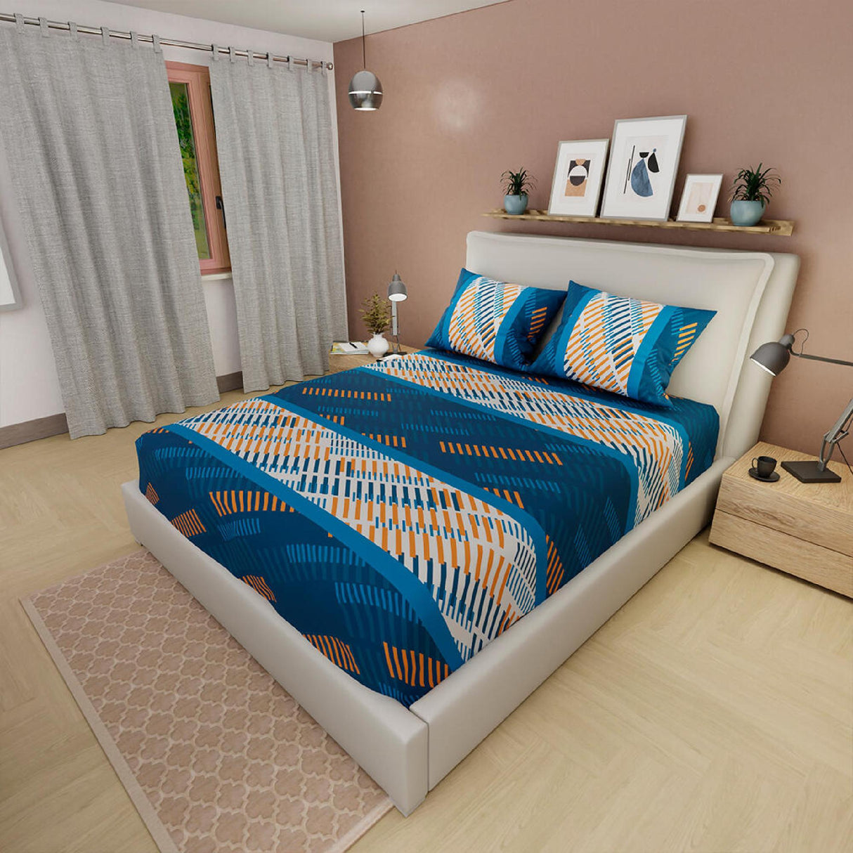 Sábana Ajustable Líneas Azul y Blanco Para Cama Doble 140 X 190 Cm - SABANAS | Bylmo