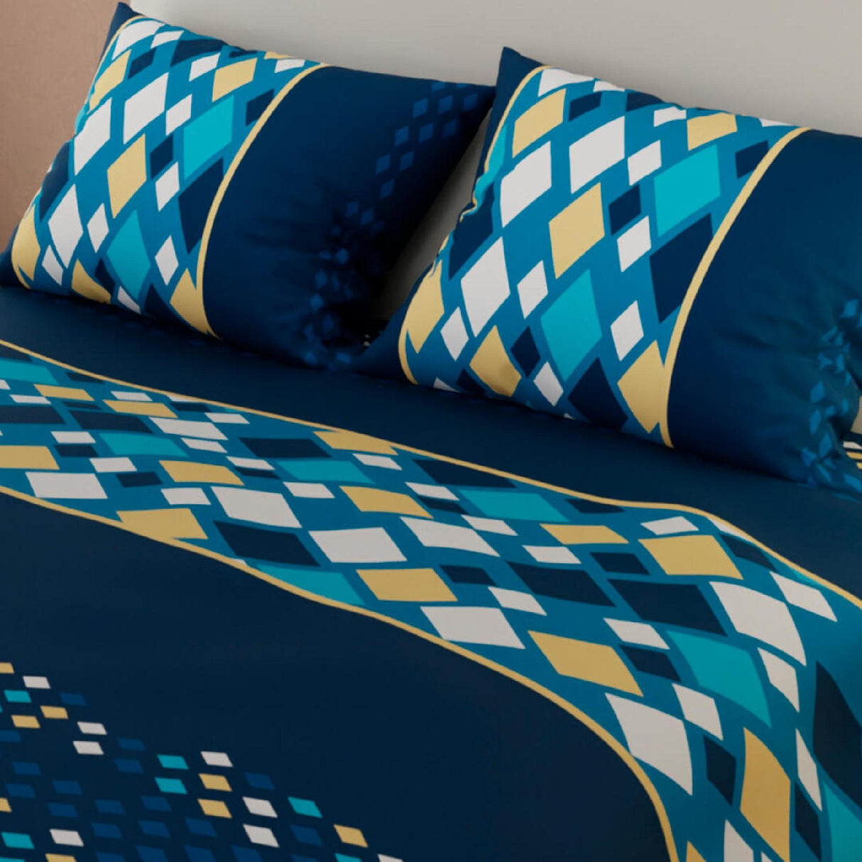 Juego de Sábanas Rombos Azul Oscuro Para Cama Doble 140 X 190 Cm - SABANAS | Bylmo