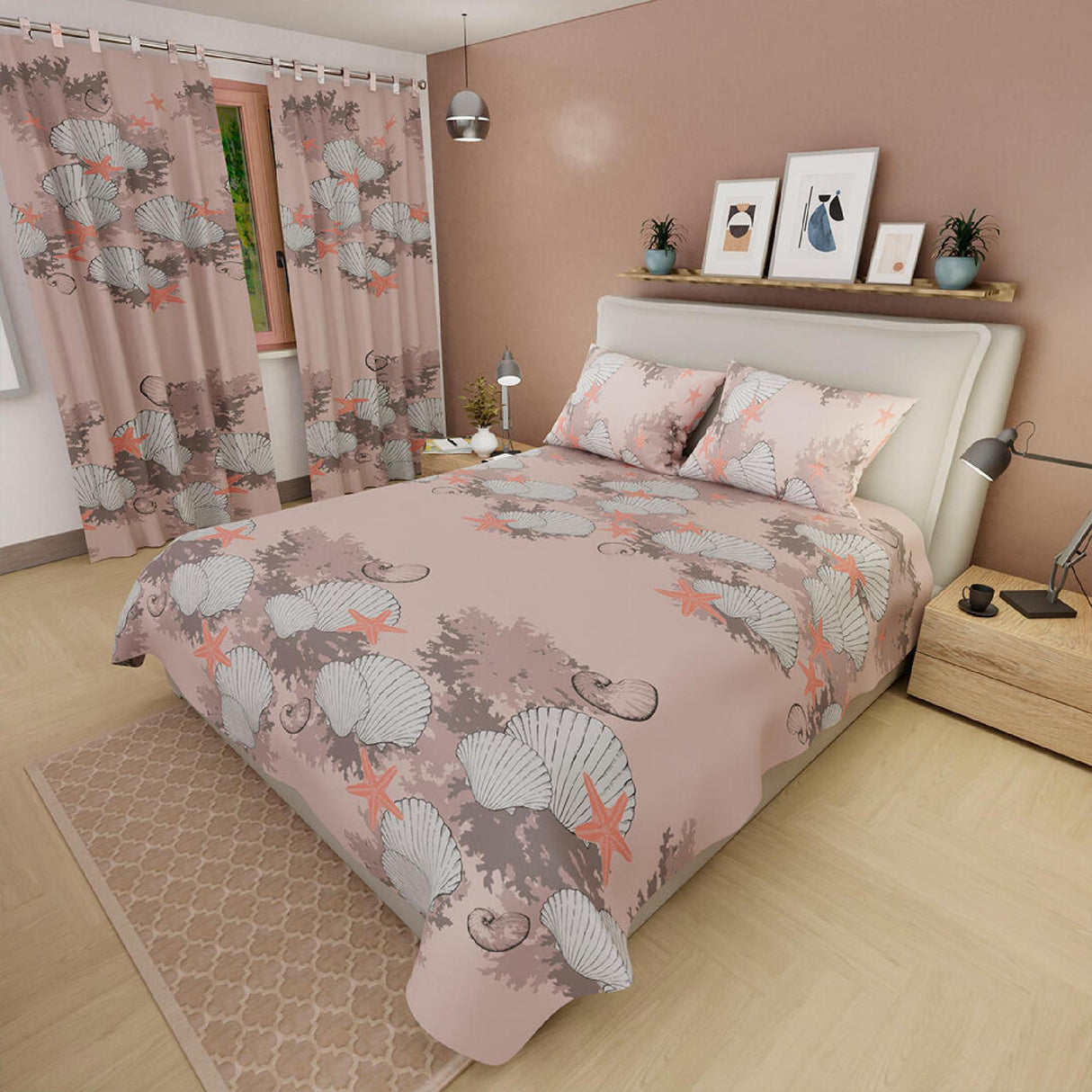 Juego de Sábanas con Cortina Océano Palo de Rosa Para Cama Doble 140 X 190 Cm - SABANAS | Bylmo