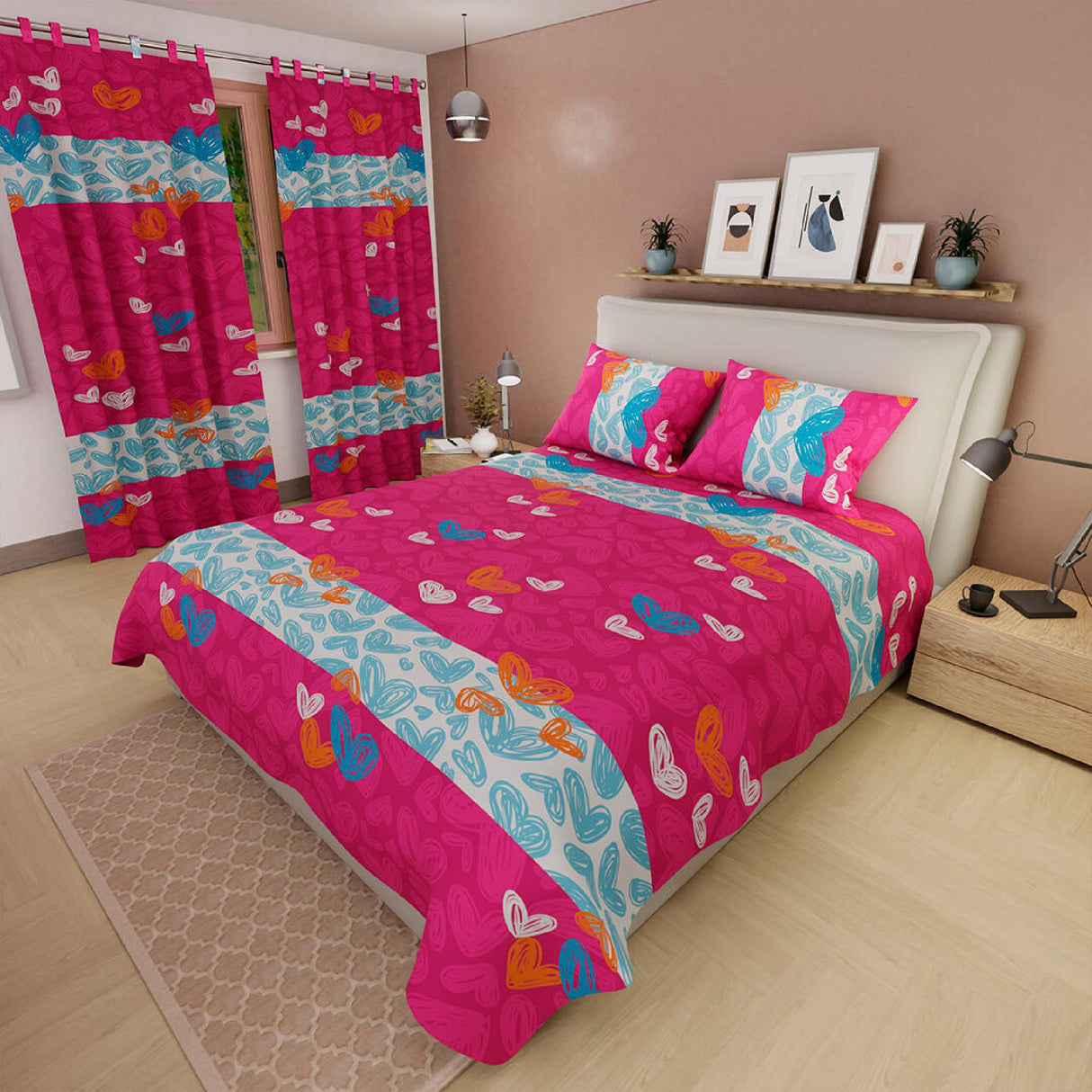 Juego de Sábanas Corazones Fucsia Para Cama Queen 160 X 190 Cm - SABANAS | Bylmo