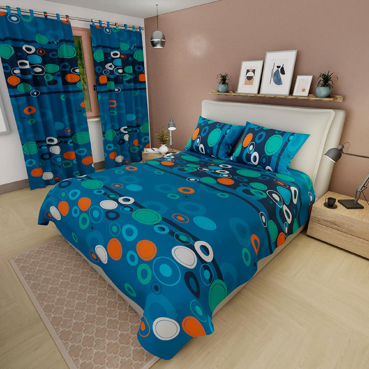 Juego de Sábanas Círculos Azul Para Cama Queen 160 X 190 Cm - SABANAS | Bylmo