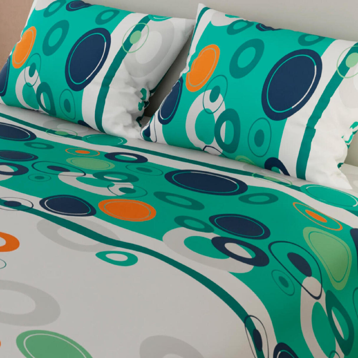 Juego de Sábanas Círculos Verde Aguamarina y Blanco Para cama Sencilla 100 X 190 Cm - SABANAS | Bylmo
